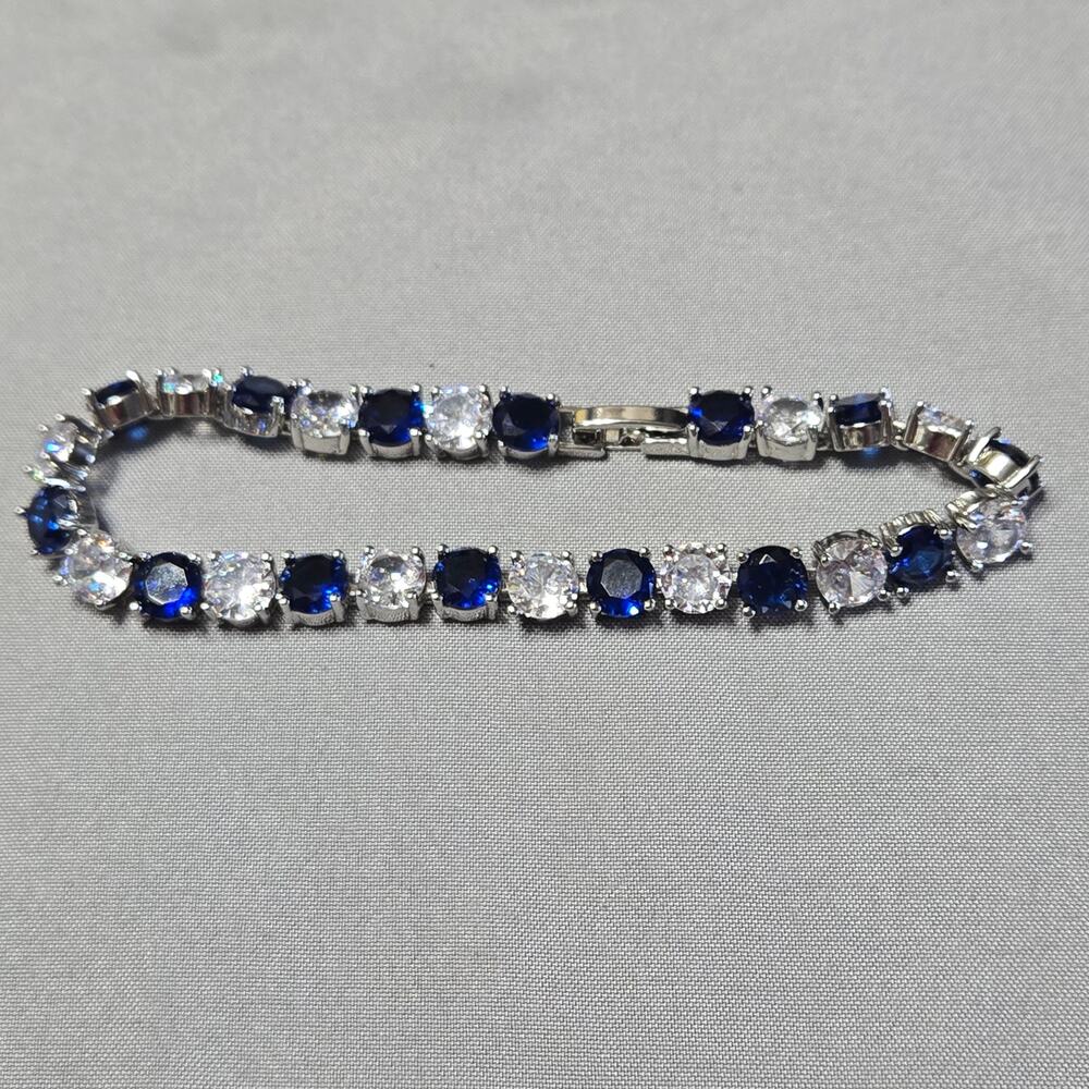 Sapphire Blue & Clear Zircon Tennis Bracelet